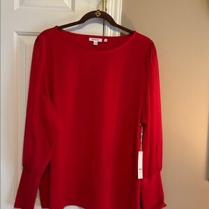Chico's Vibrant Red Blouse with Sheer Sleeves